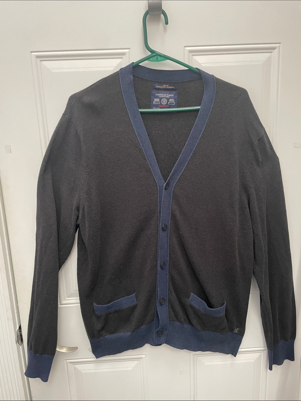 American Eagle Outfitters Black Cardigan with Blue Trim